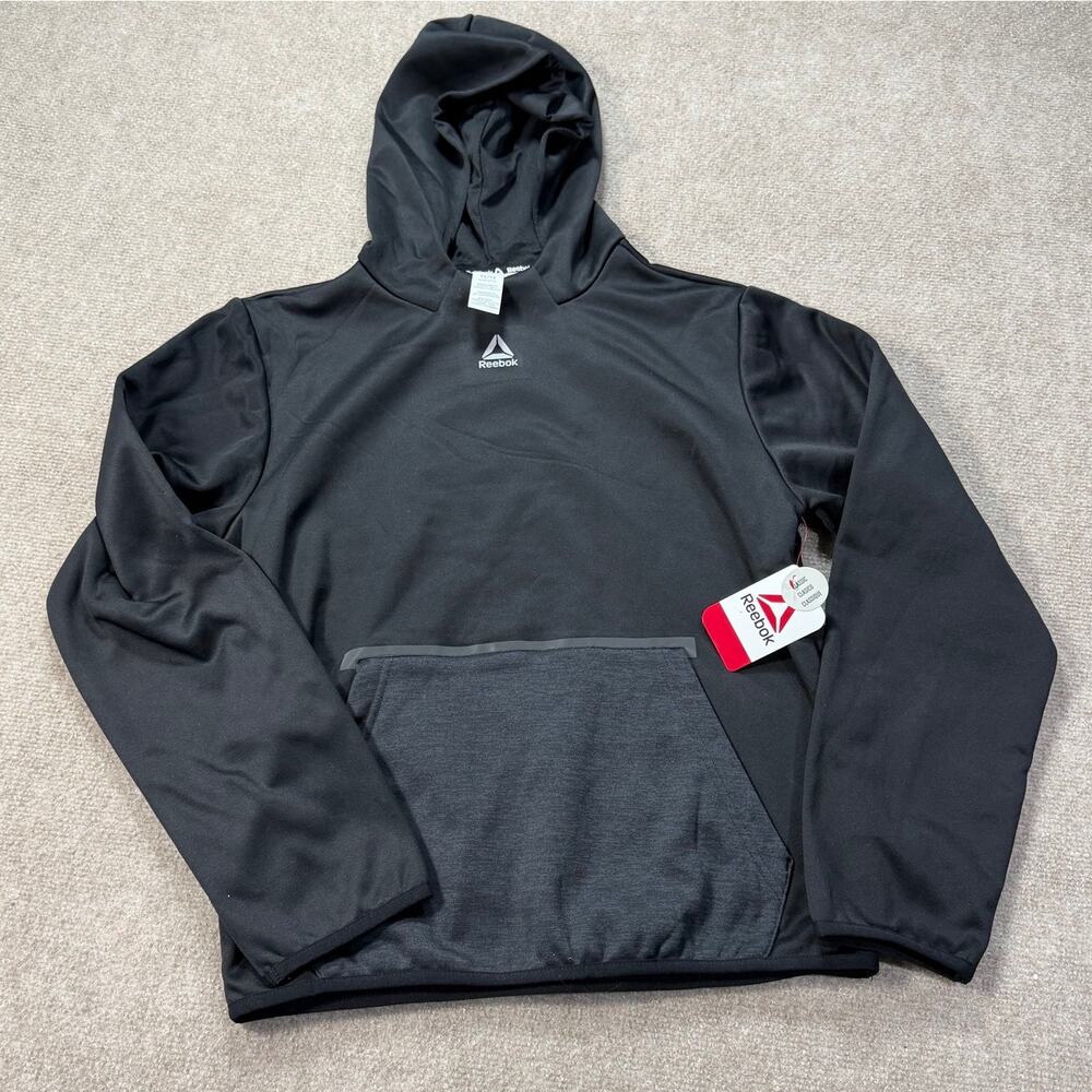 Reebok Boys Performance Tech Hoodie Black & Gray Youth XL (14/16) NWT